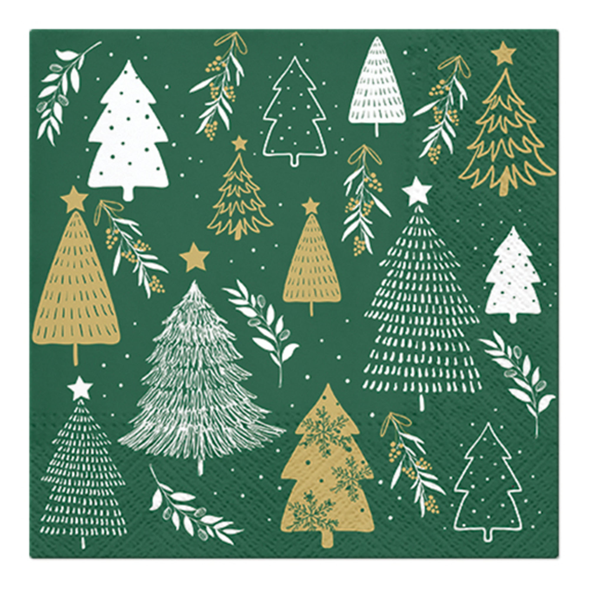 SERWETKI CHRISTMAS TREE STAMPS GREEN Agata