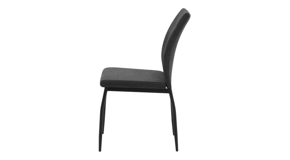 Krzesło tapicerowane czarne bokiem.