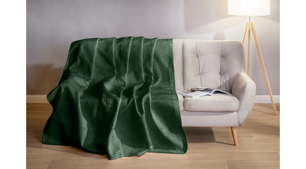 Narzuta na łóżko pikowana w liście zielona FERN 200x220 cm