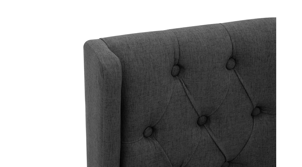 Krzesło CIPRIA z ciemnoszarą tapicerką typu plecionka i pikowanym oparciem, detal. 