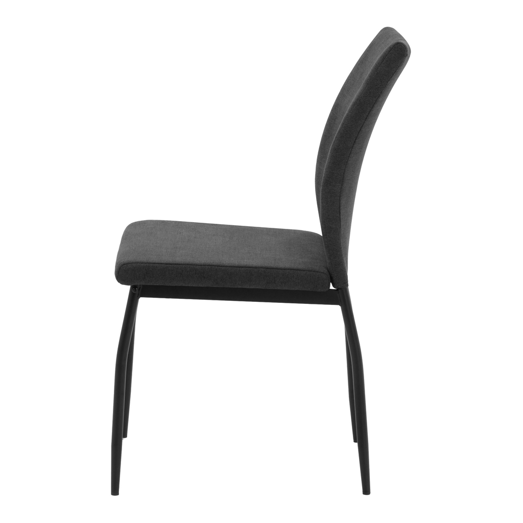 Krzesło tapicerowane czarne bokiem.