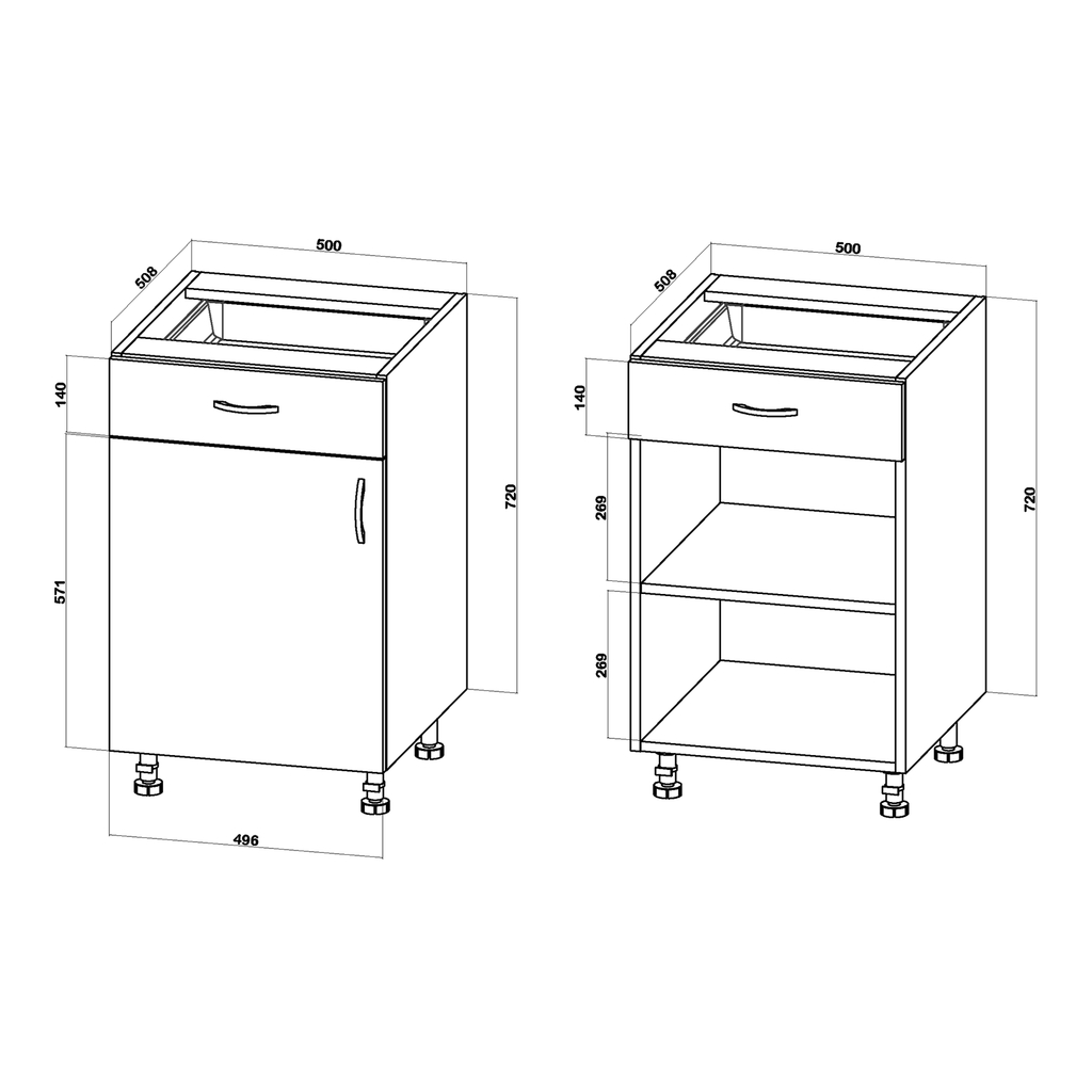 Szafka dolna z szufladą BASIC PLUS BP/D50S1 sand barbera oak