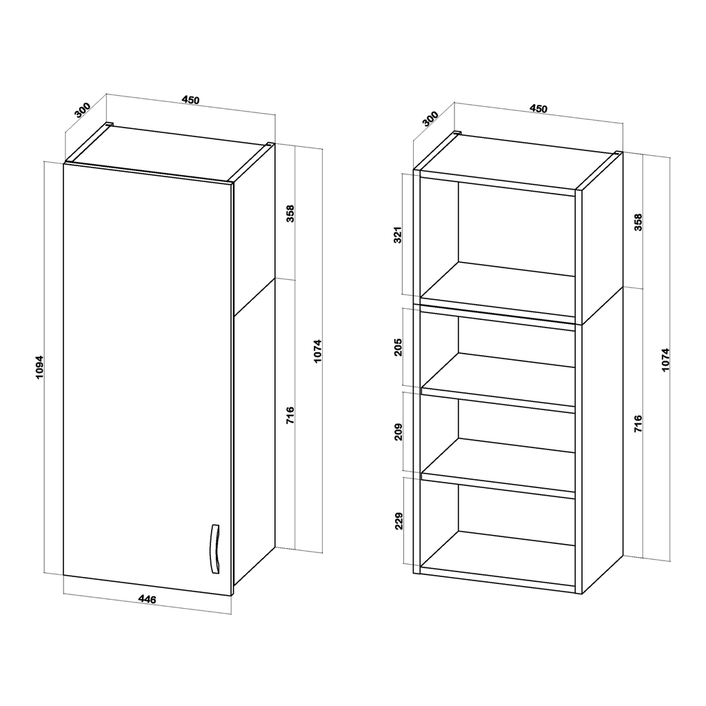 Szafka wisząca wysoka BASIC PLUS BPMI/45-1F (72+36/1F) ramka szara