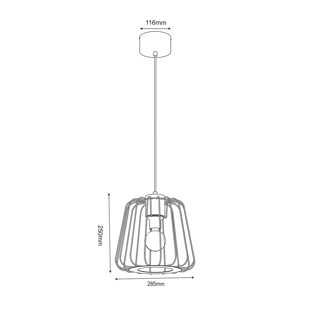 Lampa wisząca czarna jasne drewno TRAD I klosz 25 cm