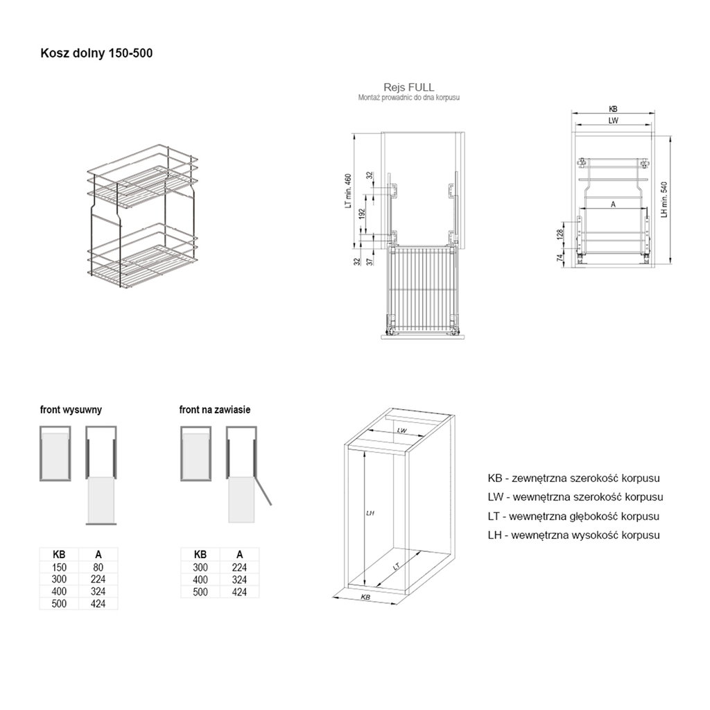 Kosz dolny cargo mini do kuchni metal grafit 40/2 (10/MPZ) INSIDE