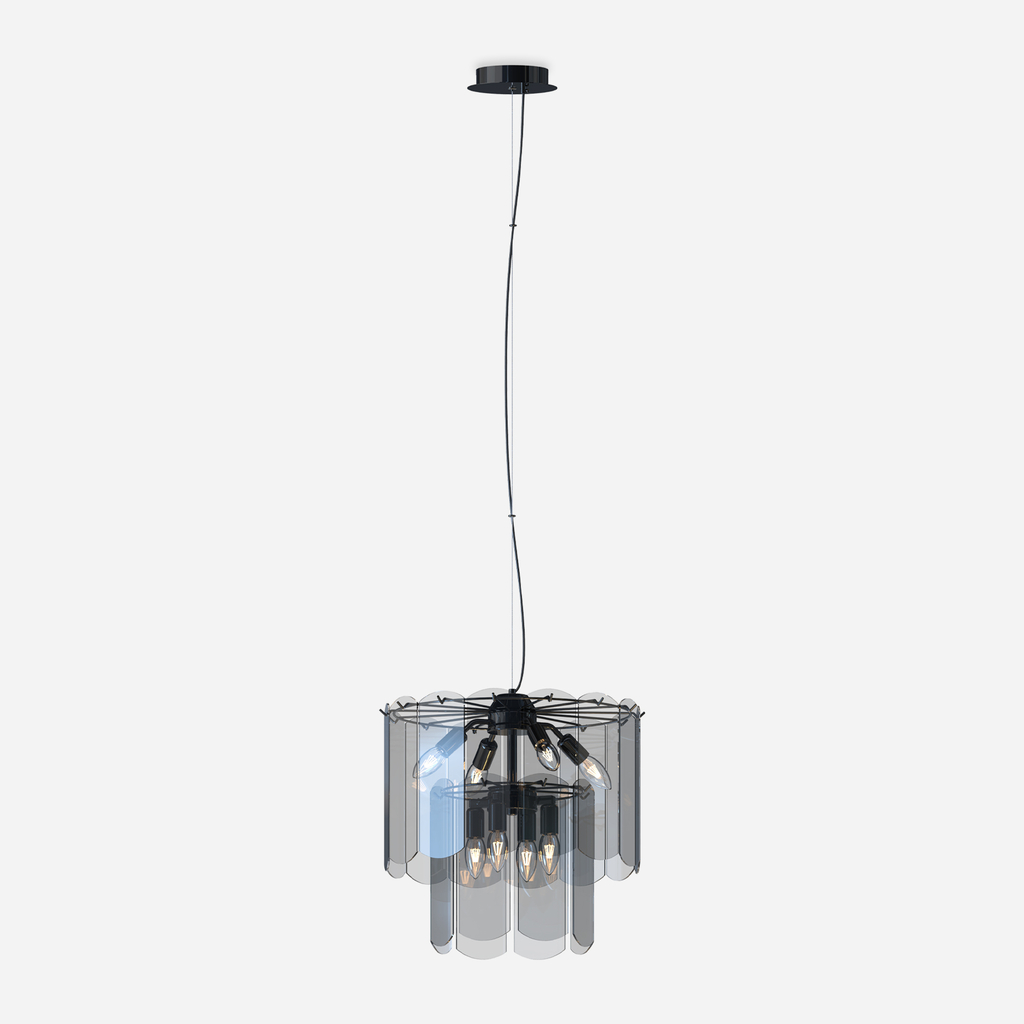 Lampa wisząca dymione szkło czarna NIRA φ43 cm