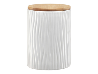 Pojemnik ceramiczny z bambusową pokrywką, biały TUVO 15,7 cm