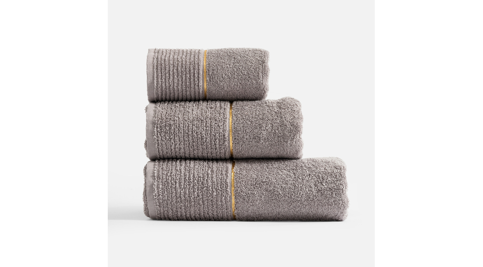 Ręcznik z bawełny ze złotym paskiem szary