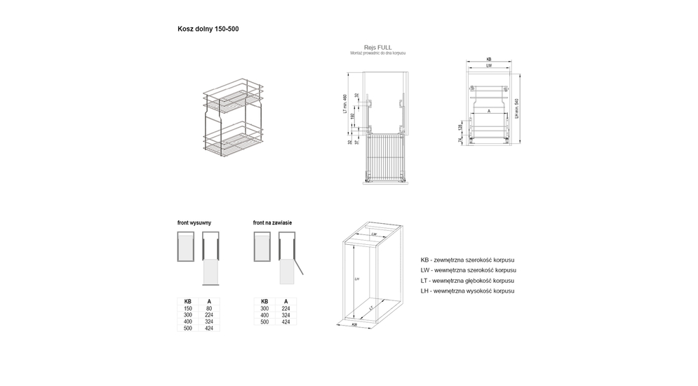 Kosz dolny cargo mini do kuchni metal grafit 50/2 (10/MPZ) INSIDE