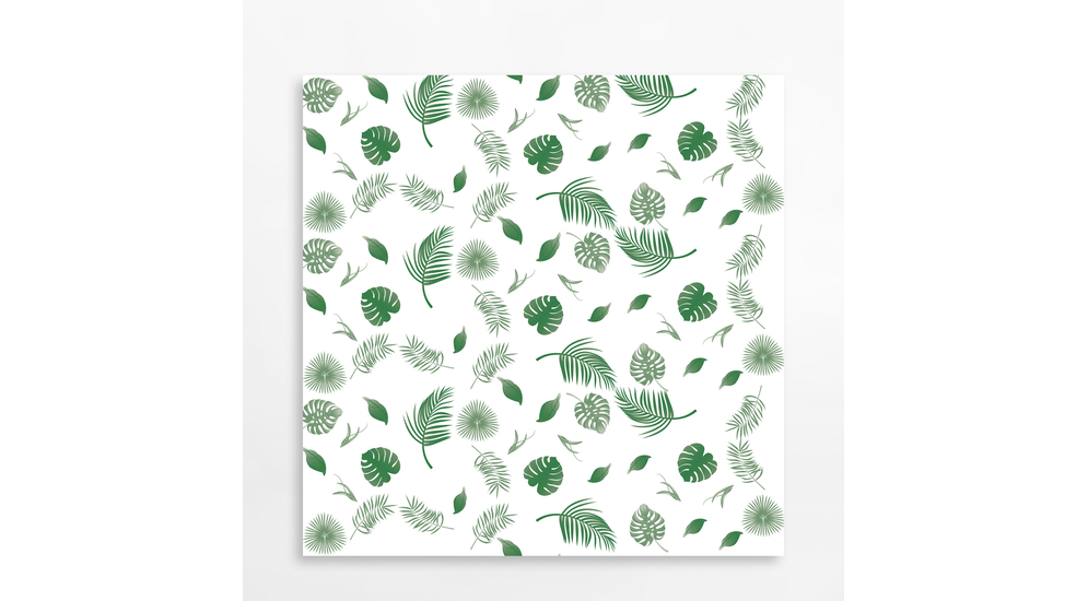 Biała zasłona łazienkowa w zielone liście 
