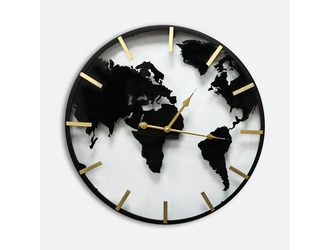 Zegar na ścianę mapa szklany czarno-złoty 50 cm