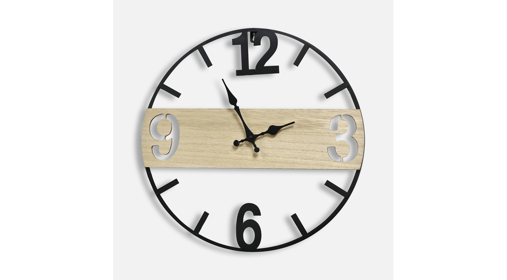 Nowoczesny zegar na ścianę z drewnianym elementem
