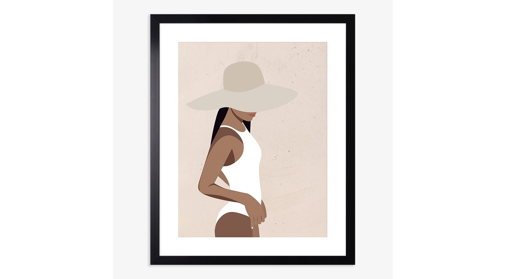 Obraz z motywem kobiety w białym stroju i kapeluszem