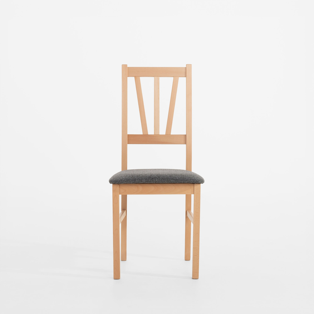 Krzesło drewniane z popielatą tapicerką
