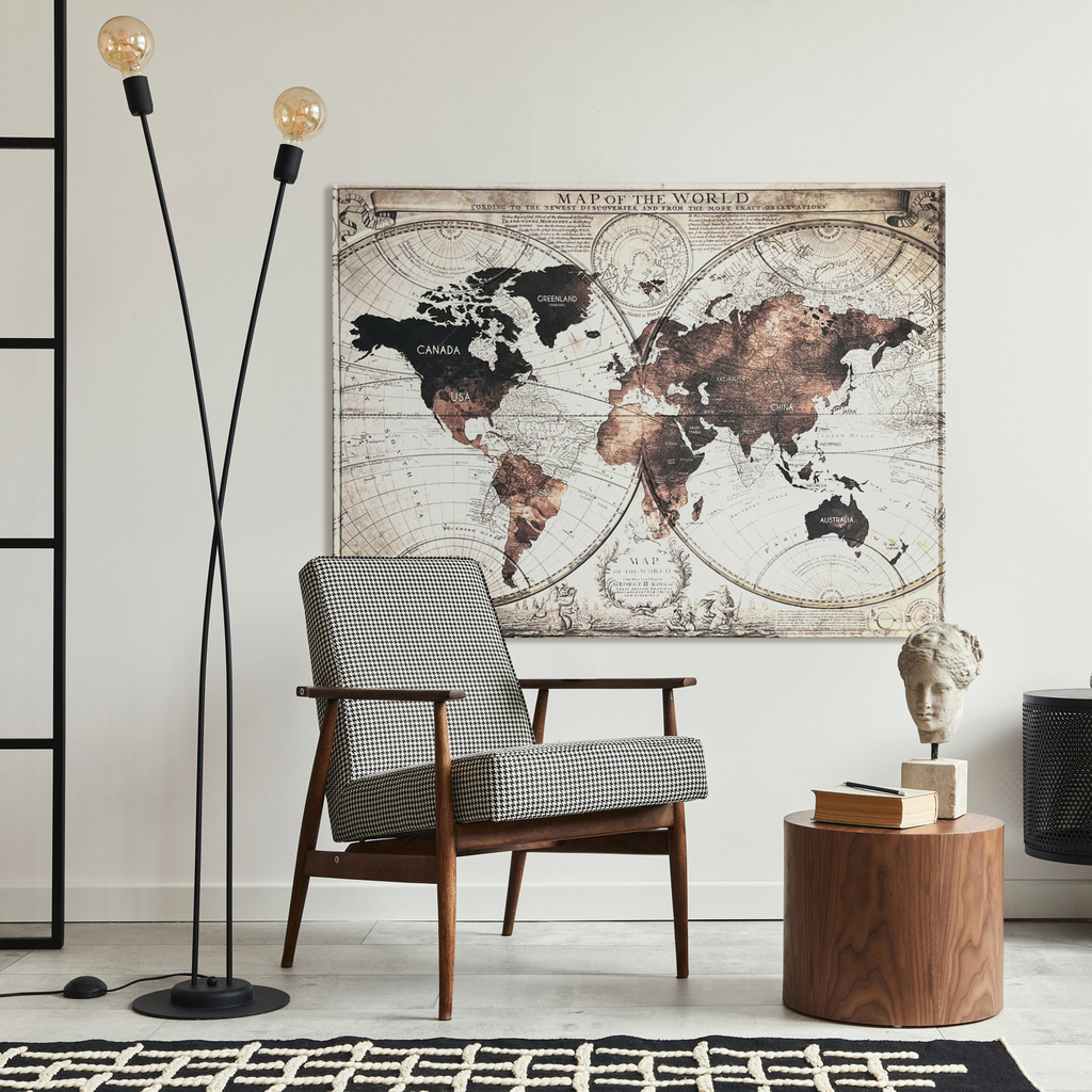 Obraz z filcu z motywem starej mapy świata