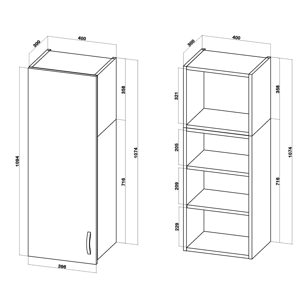 Szafka wisząca wysoka BASIC PLUS BPMI/40-1F (72+36/1F) ramka szara