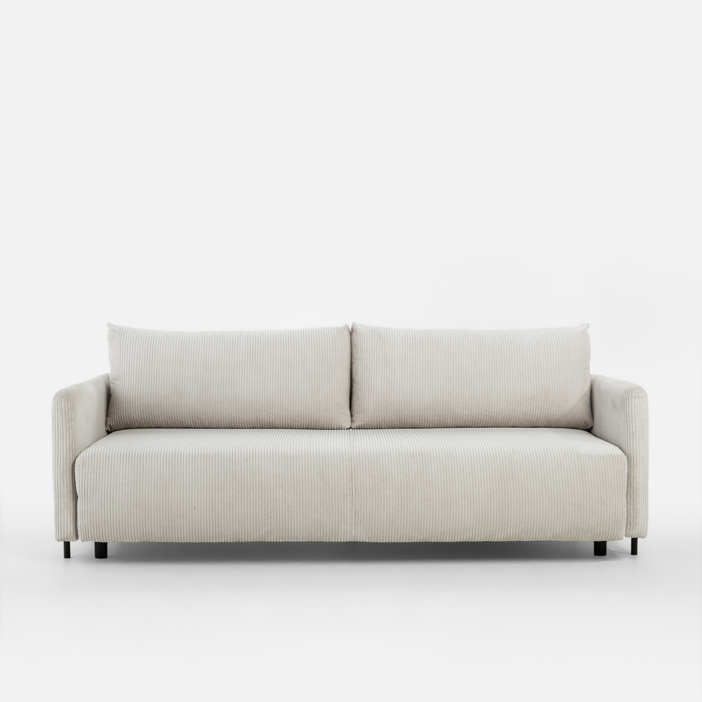 Sofa sztruksowa jasnobeżowa w minimalistycznym stylu