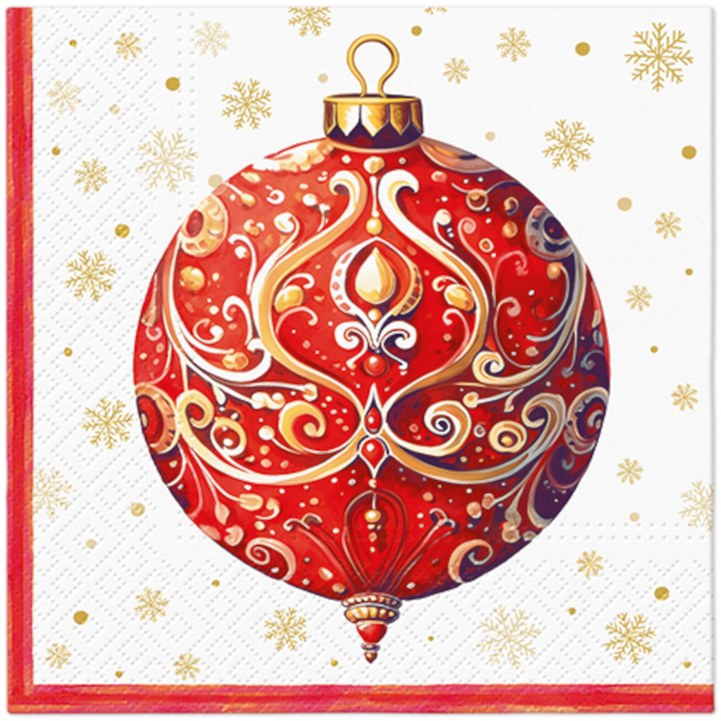 Serwetki bożonarodzeniowe RED BAUBLE WITH ORNAMENT 20 szt.