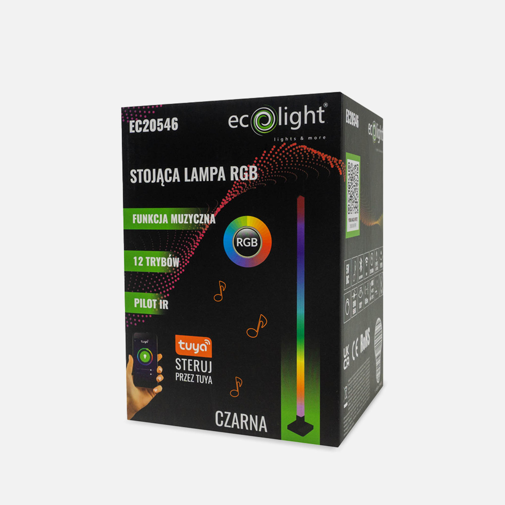 Muzyczna lampa podłogowa LED RGB czarna TUYA z pilotem