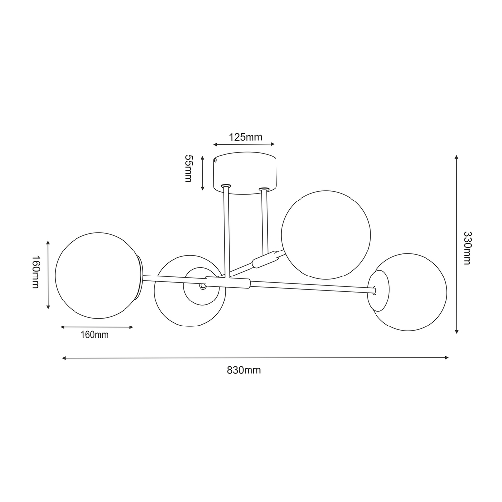 Lampa sufitowa 4 kule czarno-złota GLAME