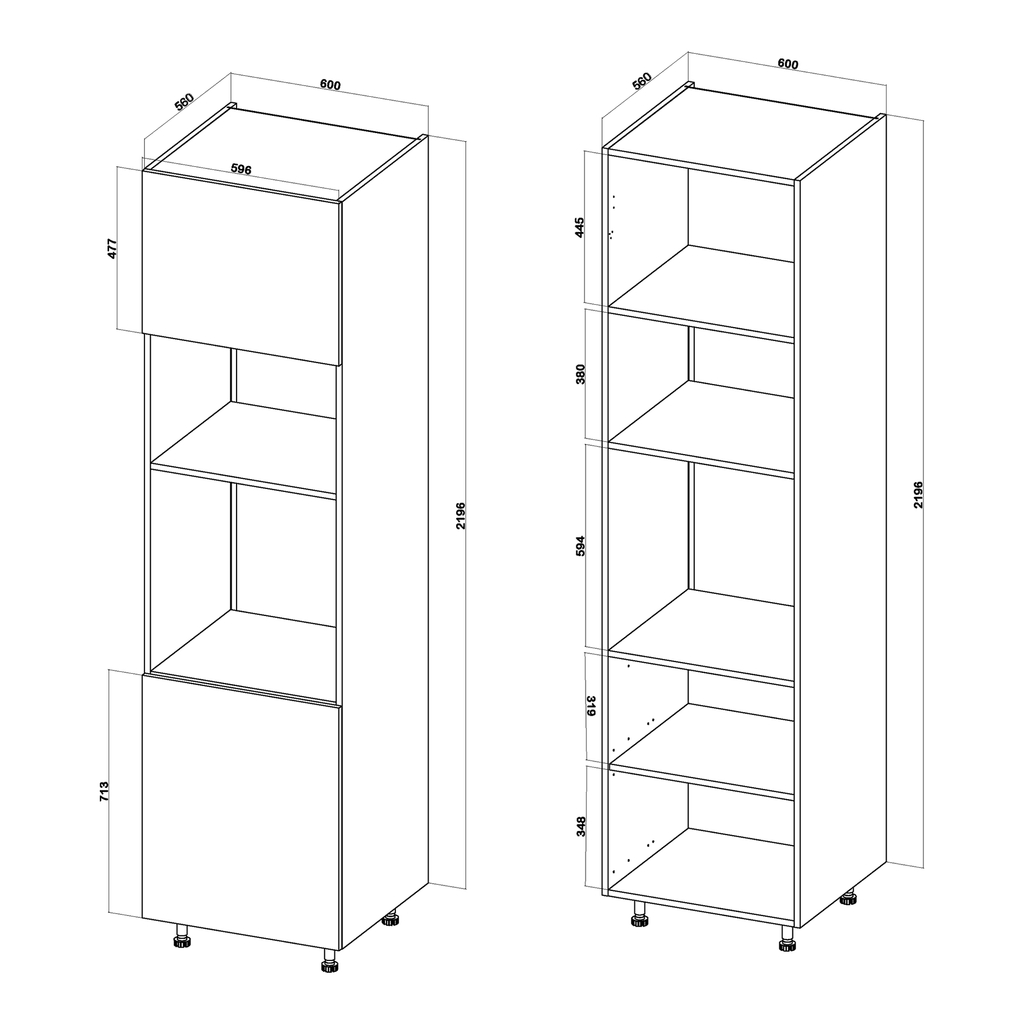 Słupek na piekarnik i mikrofalę BASIC PLUS BP/D60SPM-220 dark rockfort hickory - wymiary.