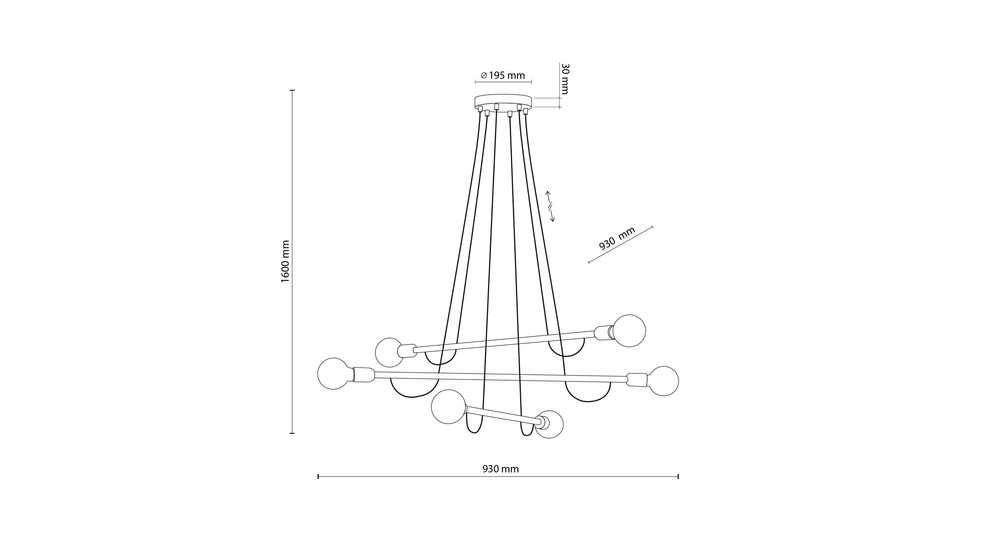 Lampa wisząca jasne drewno HELIX VI WOOD - wymiary.