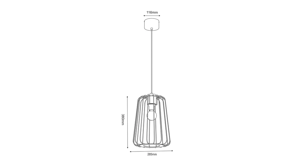 Lampa wisząca czarna jasne drewno TRAD I - wymiary.