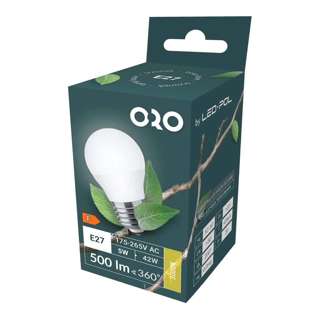 Żarówka LED E27 5W barwa ciepła ORO-E27-G45-TOTO-5W-WW