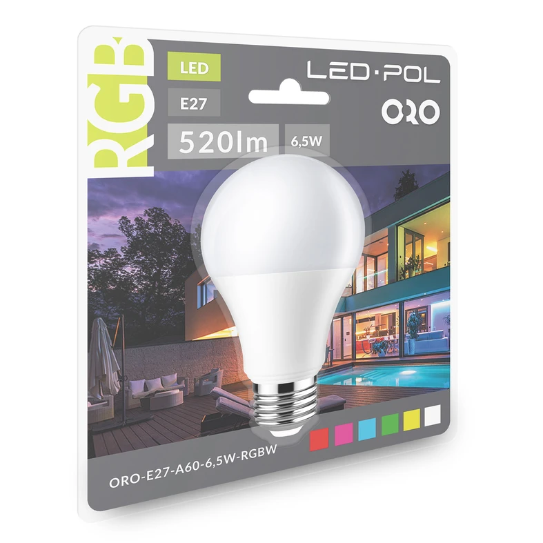 Żarówka LED RGB E27 6,5W ORO-E27-A60-6,5W-RGB