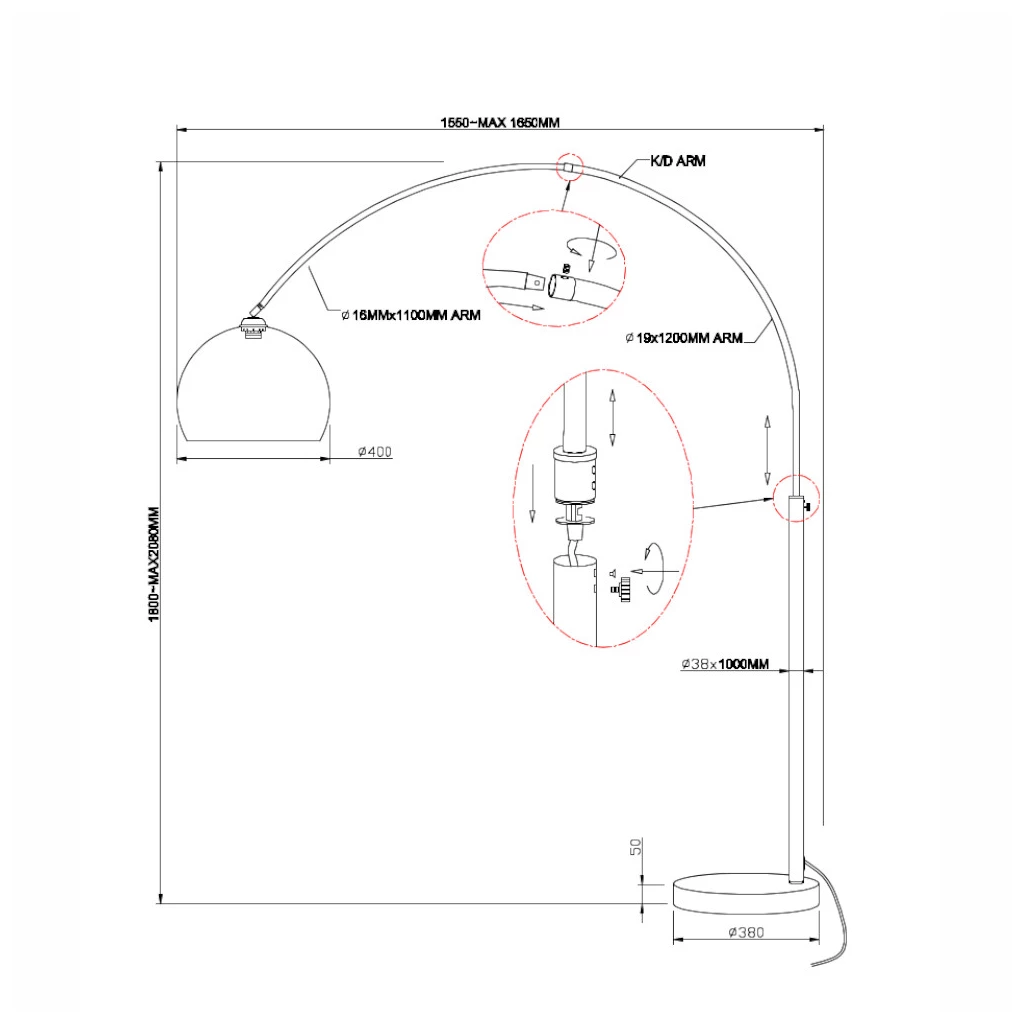 Lampa podłogowa łukowa do salonu VISION