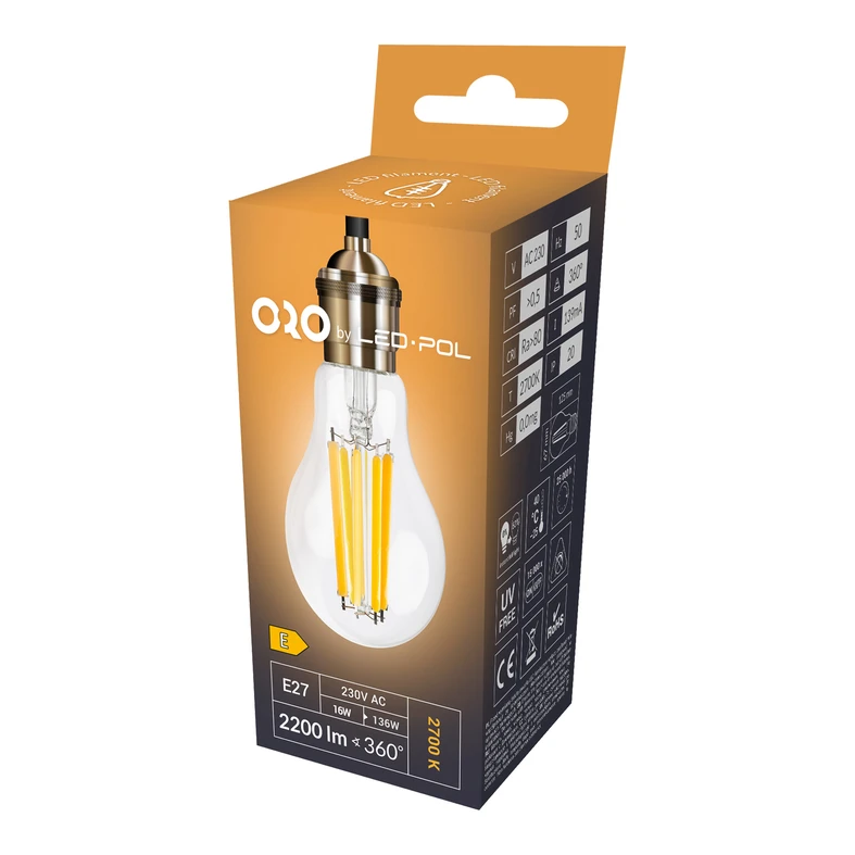 Żarówka LED E27 16W ORO-E27-A67-FL-CLARO-16W-WW barwa ciepła