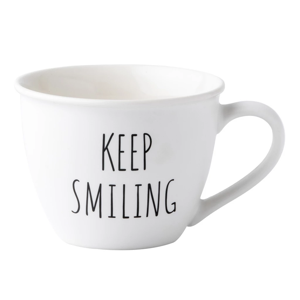 Kubek porcelanowy z napisami KEEP SMILING biały 530 ml