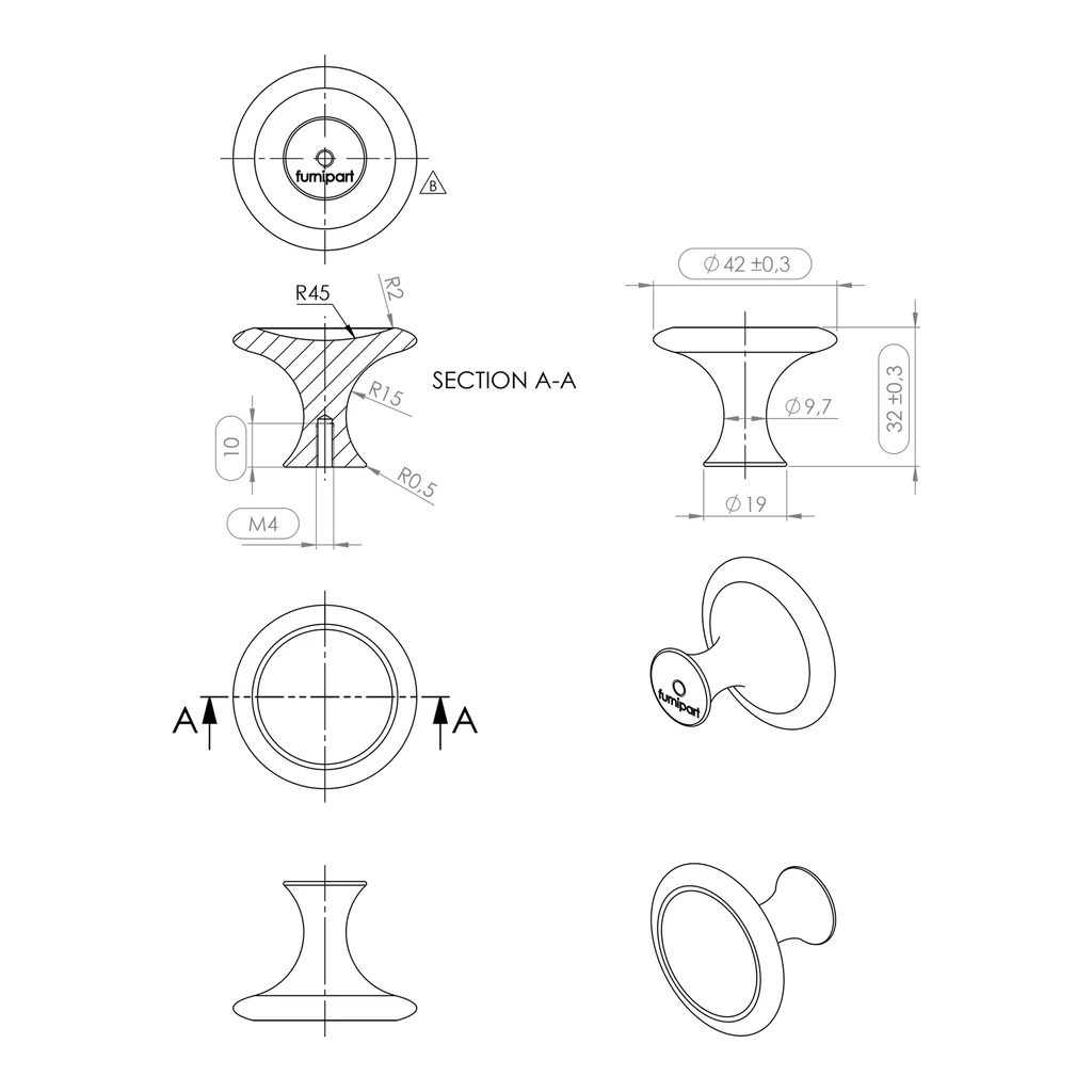 Gałka PORTO PLUS czarna BELL 4,2 cm