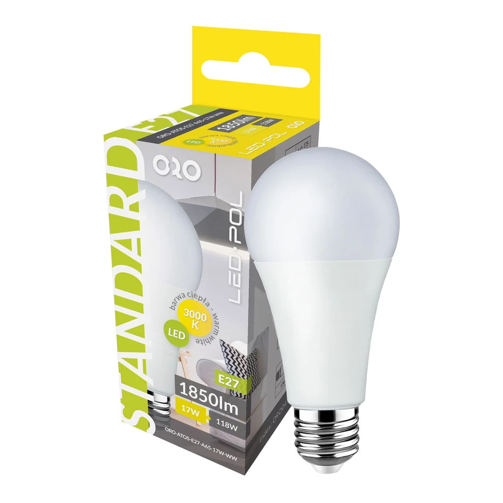 Żarówka LED E27 17W barwa ciepła ORO-ATOS-E27-A65-17W-WW