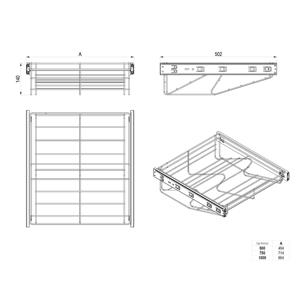 Kosz na buty wysuwany antracyt WIRE do szaf ADBOX 50 cm