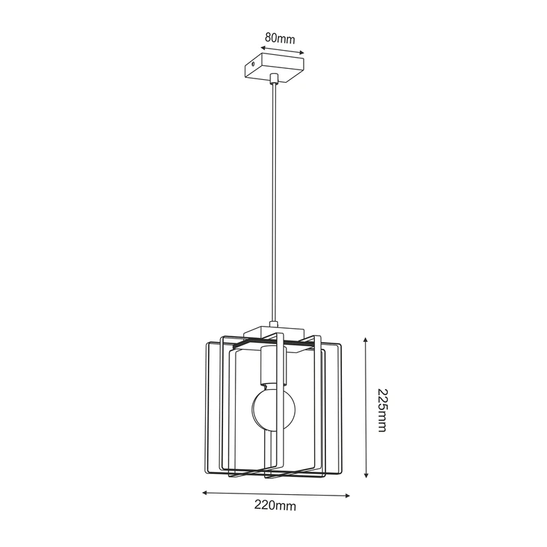 Lampa wisząca czarna jasne drewno KORTEZ I - wymiary.