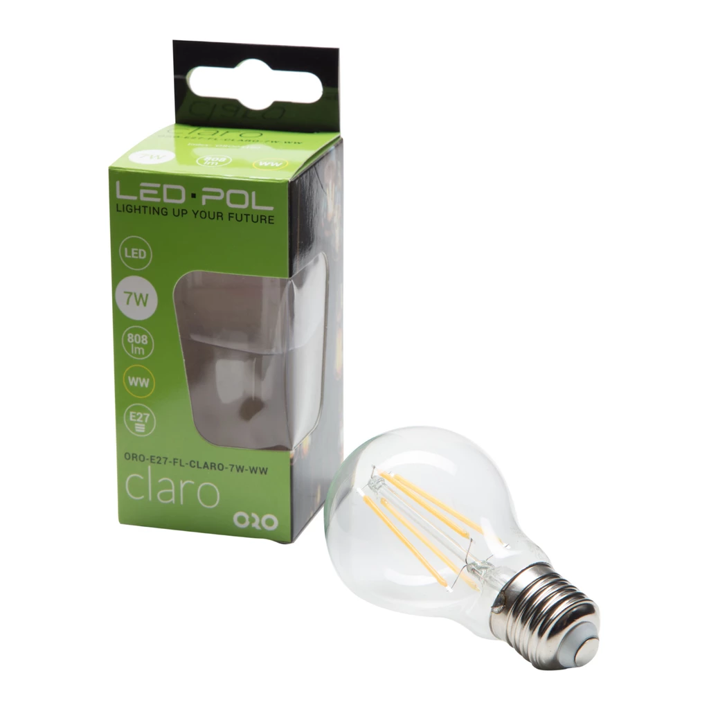 Żarówka LED E27 7W barwa ciepła ORO-E27-FL-CLARO-7W-WW