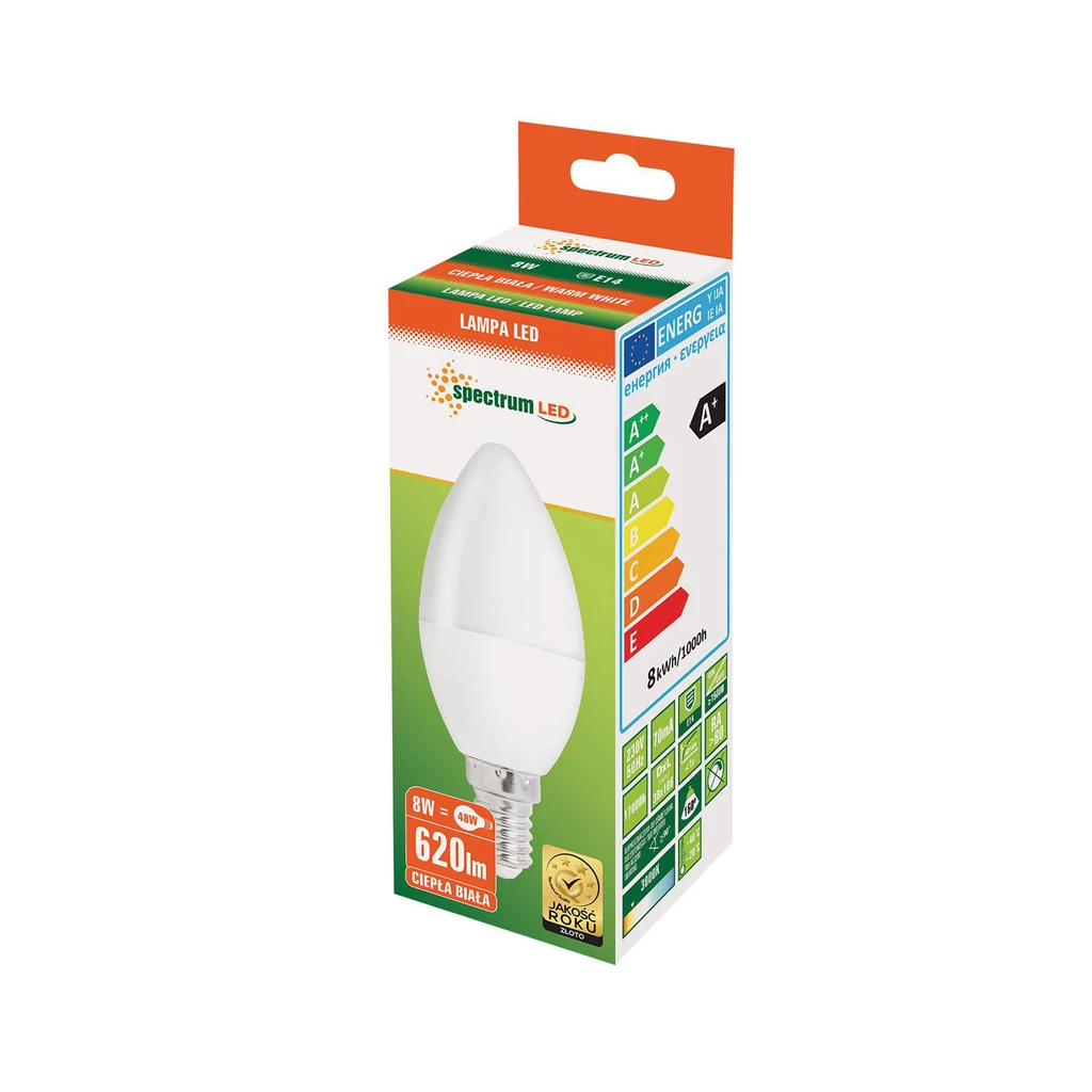 Żarówka LED E14 8W świecowa barwa ciepła SPECTRUM