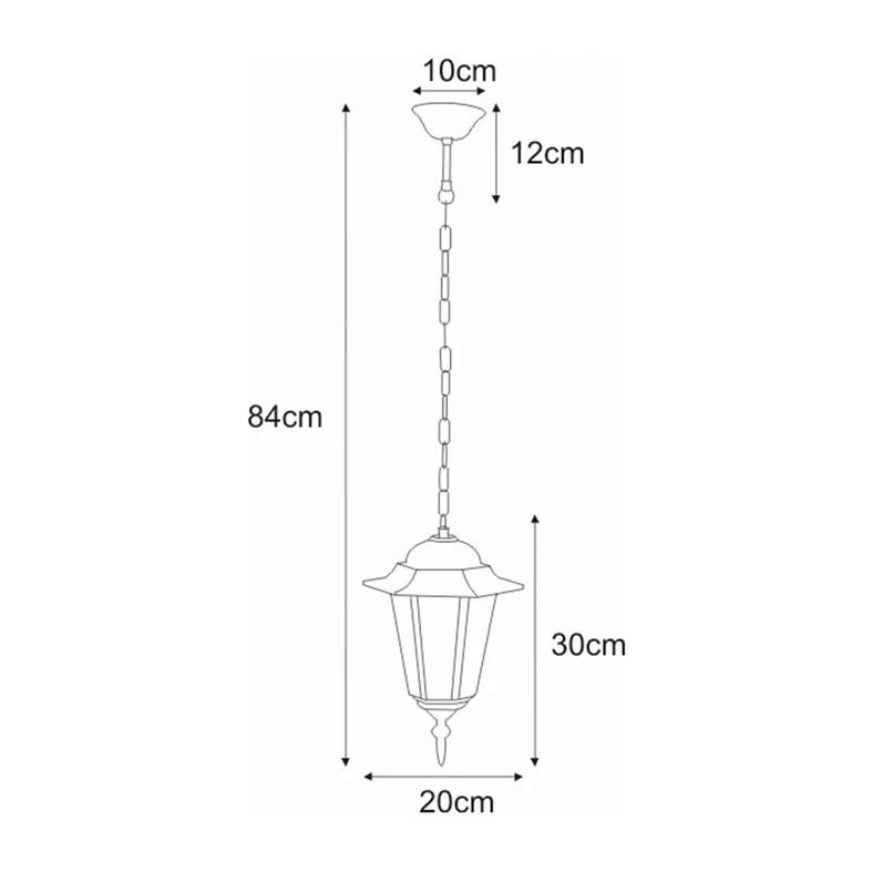 Lampa wisząca zewnętrzna outdoor klasyczna czarna STANDARD - wymiary.