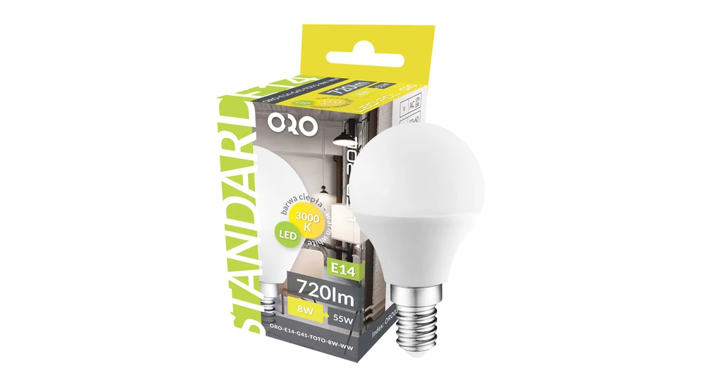 Żarówka LED E14 8W barwa ciepła ORO-E14-G45-TOTO-8W-WW