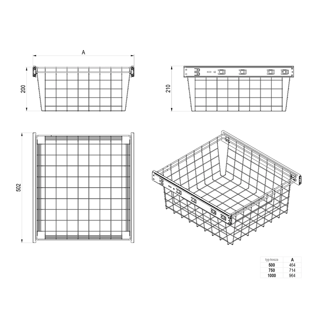 Kosz wysuwany antracyt WIRE do szaf ADBOX 50 cm