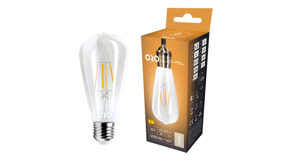 Żarówka ozdobna retro LED E27 8W barwa neutralna ORO-E27-ST64-FL-CLARO-8W-DW