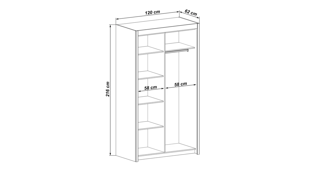 Szafa przesuwna z lustrem biała INOVA 120 cm