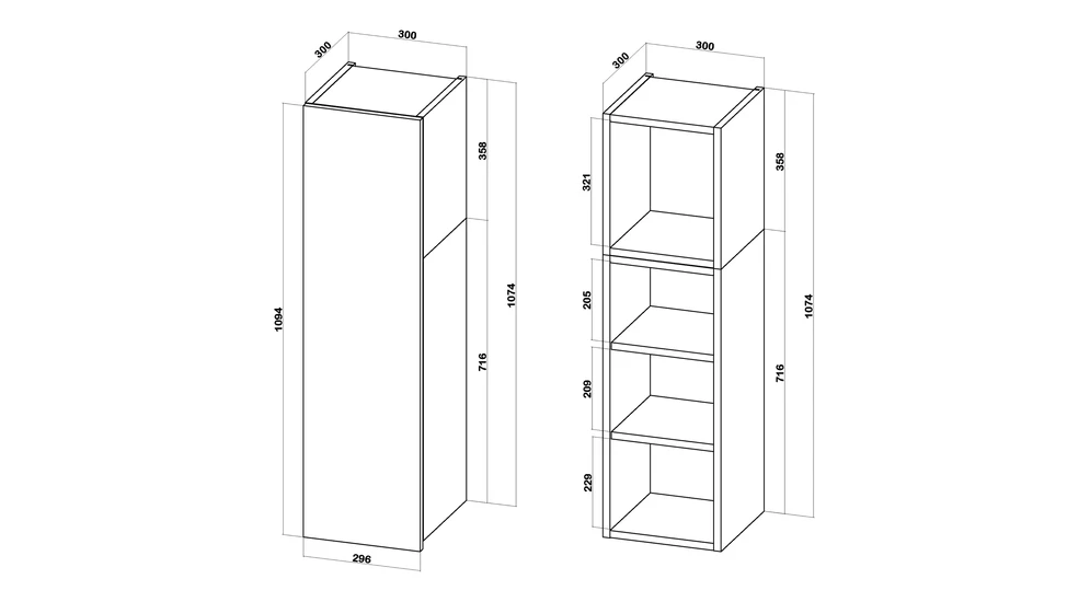 Szafka wisząca wysoka BASIC PLUS BPMI/30-1F (72+36/1F) ramka szara - wymiary.