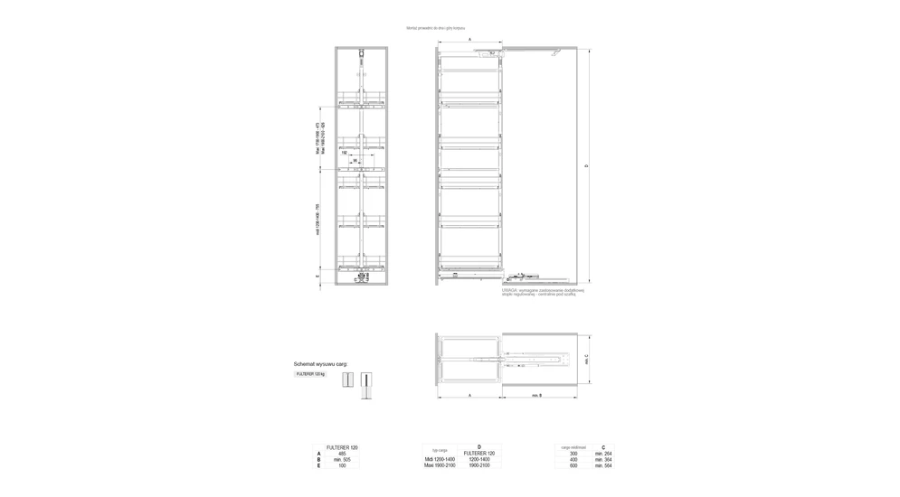 Cargo system do kuchni metal grafit 1200-1400 60/4 (120) INSIDE