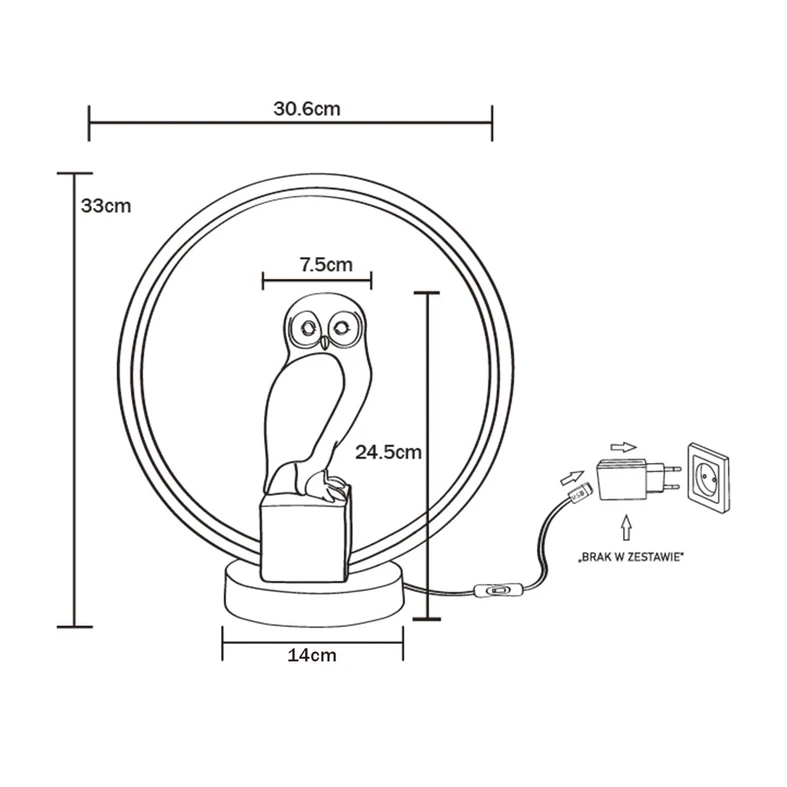 Lampa stołowa LED dekoracyjna SOWA - wymiary.