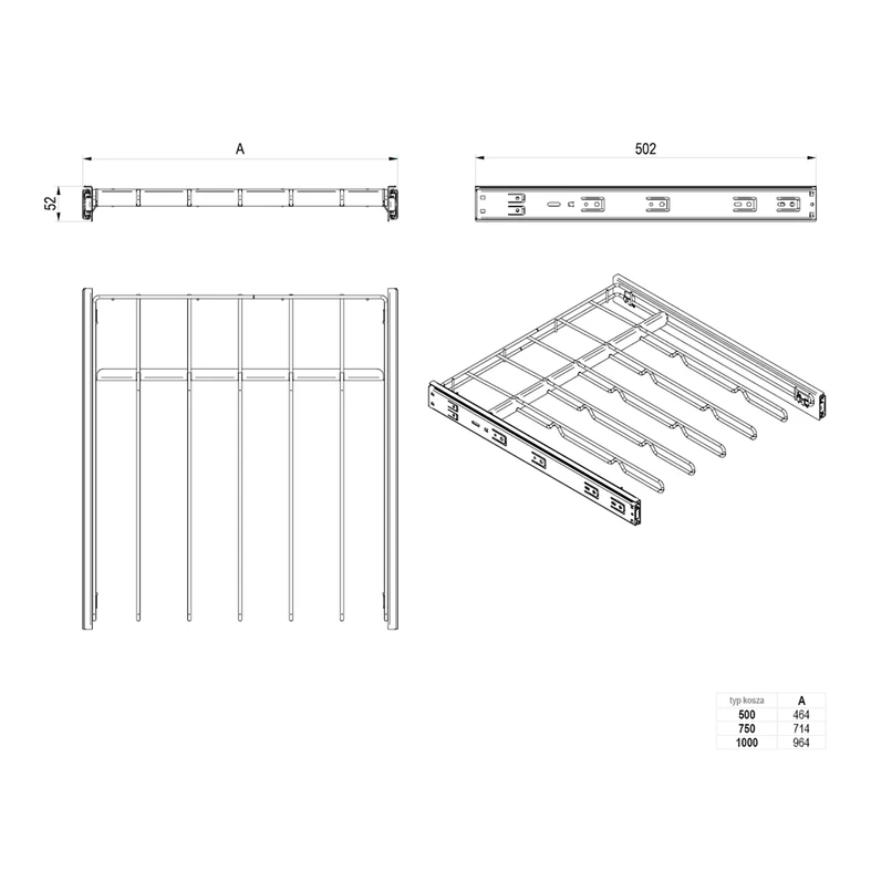 Wieszak na spodnie antracyt WIRE do szaf ADBOX 50 cm