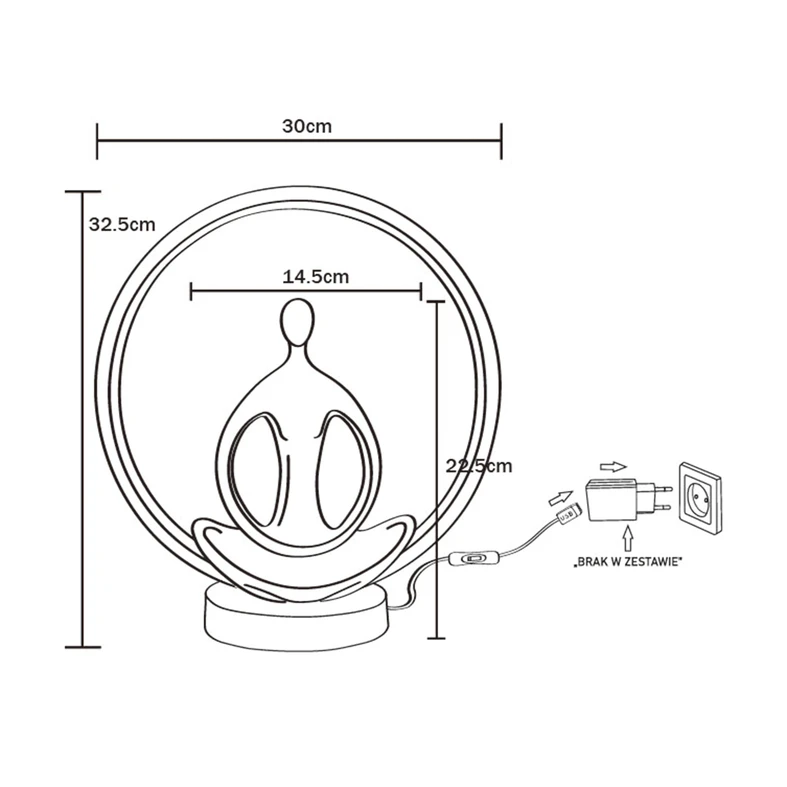 Lampa stołowa LED dekoracyjna YOGA - wymiary.