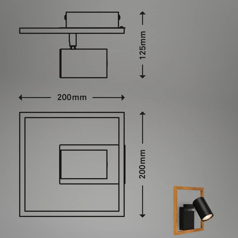 Kinkiet ramka jasne drewno czarny FREY - wymiary.