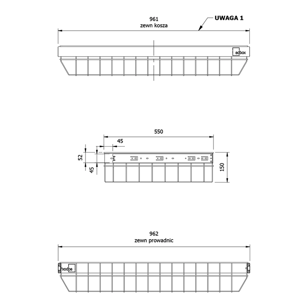 WIRE kosz wysuwany do szafy ADBOX 100 cm 